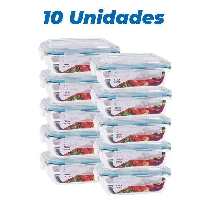 Kit 10 Recipientes de Vidrio Herméticos 640ml