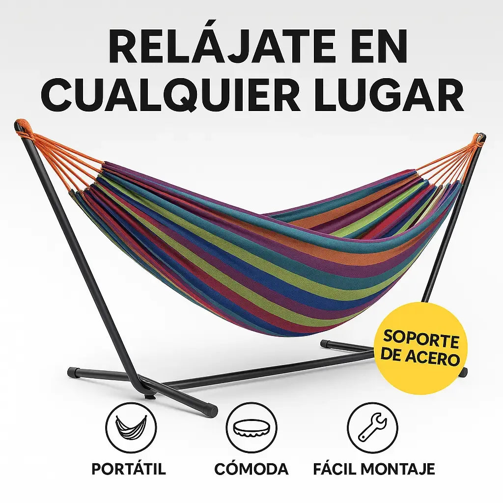 RelaxMax™ – Hamaca Portátil con Soporte de Acero y Ultra Confort